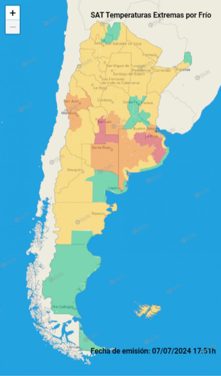 Mapa de alertas del Servicio Meteorológico Nacional