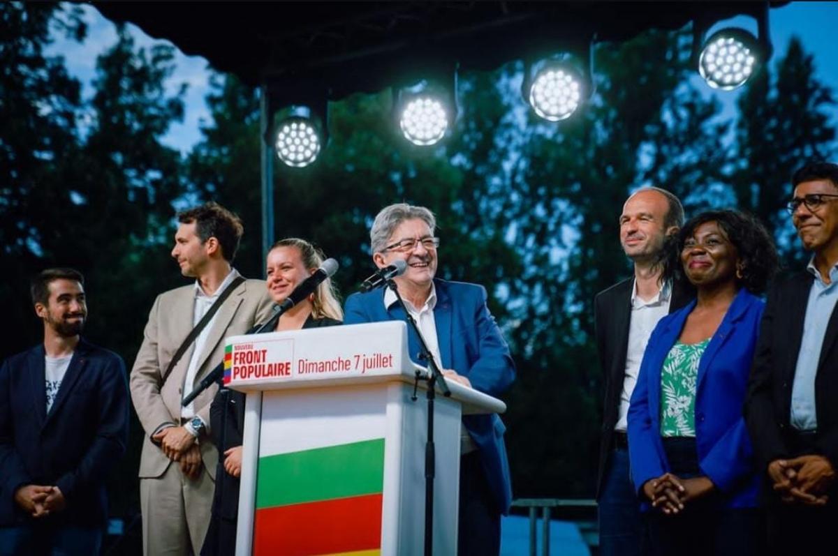 NUEVO FRENTE POPULAR. Jean-Luc Mélenchon celebró los resultados con su gente. / INSTAGRAM @jlmelenchon.