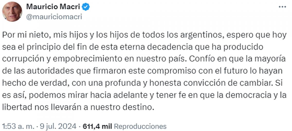 Captura de X/@mauriciomacri.