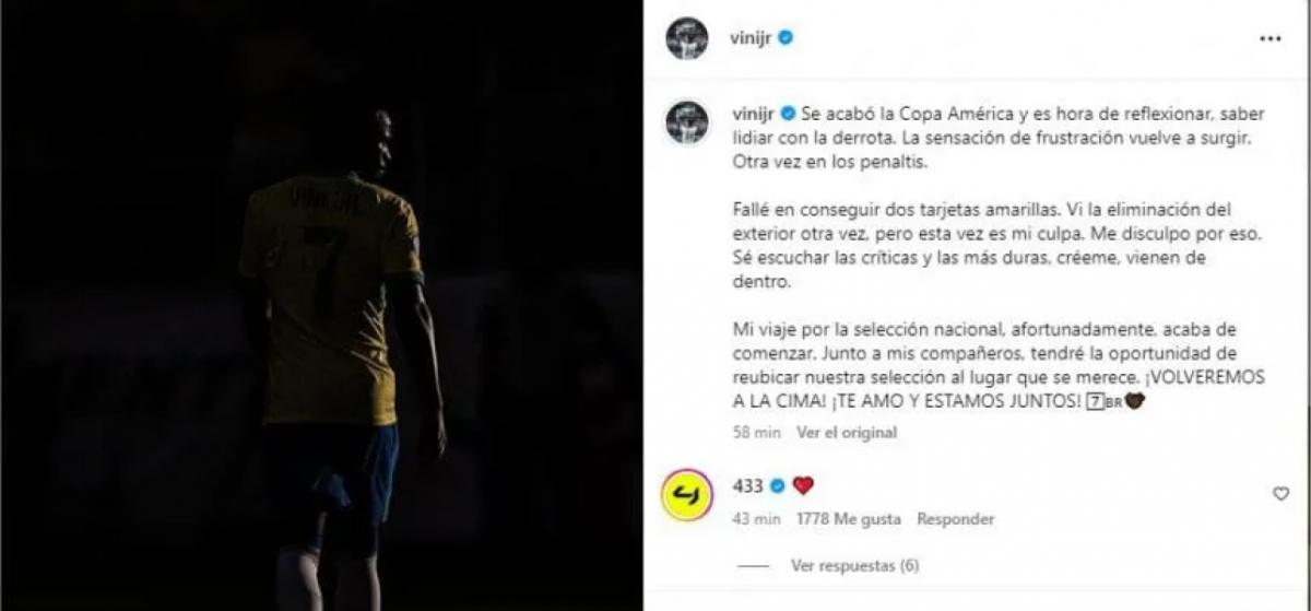 Vinícius se responsabilizó de la eliminación de Brasil de la Copa América 2024: “Es mi culpa”