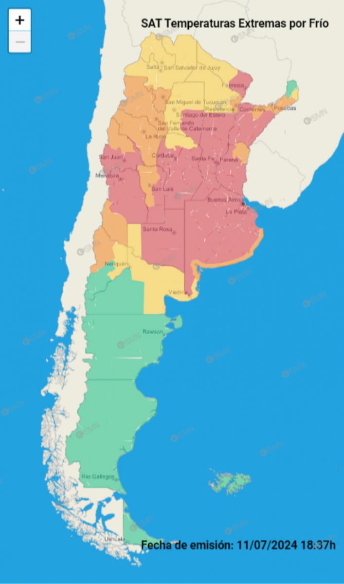 Mapa de alertas del Servicio Meteorológico Nacional