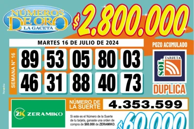 Los Números de Oro de LA GACETA del martes 16 de julio del 2024