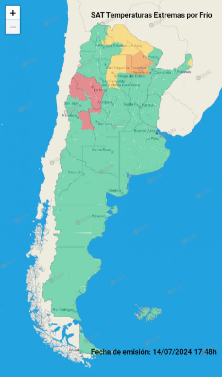 Mapa de alertas del Servicio Meteorológico Nacional