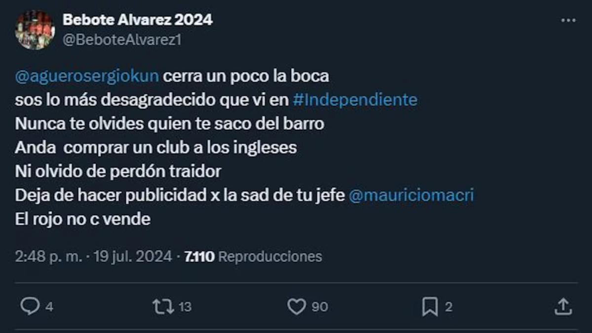 Un ex líder de la barra de Independiente amenazó a Kun Agüero por estar a favor de las SAD: “Tengo ganas de ir con los pibes”