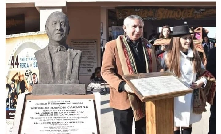 HOMENAJE A CARMONA. Un busto del compositor, en la Feria de Simoca.