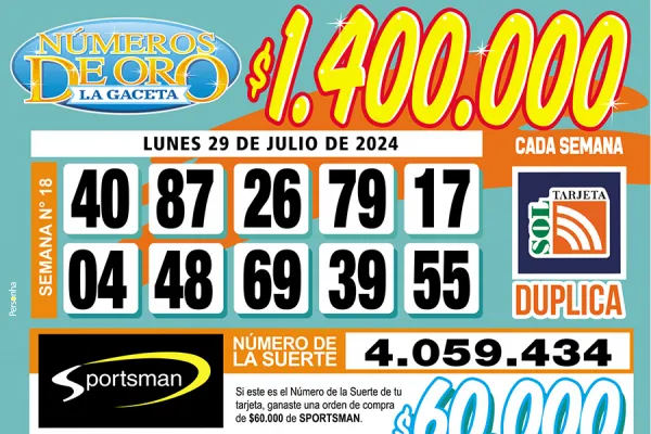 Los Números de Oro de LA GACETA del 29 de julio de 2024