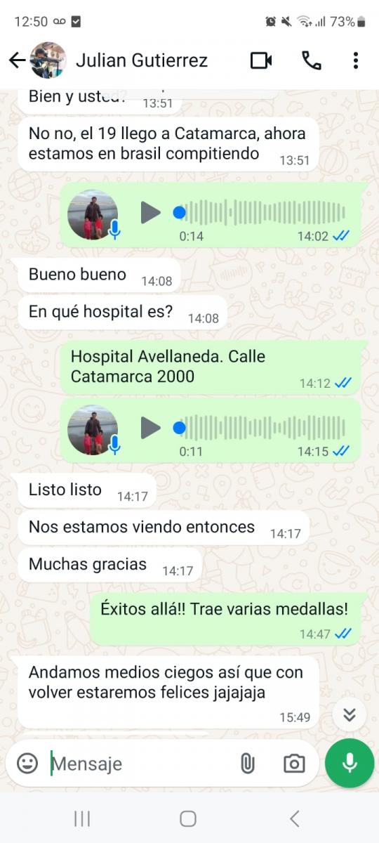 EL COMIENZO. La conversación en Whastapp entre Vidal Sanz y el finalista olímpico que encontró la solución a su problema ocular.