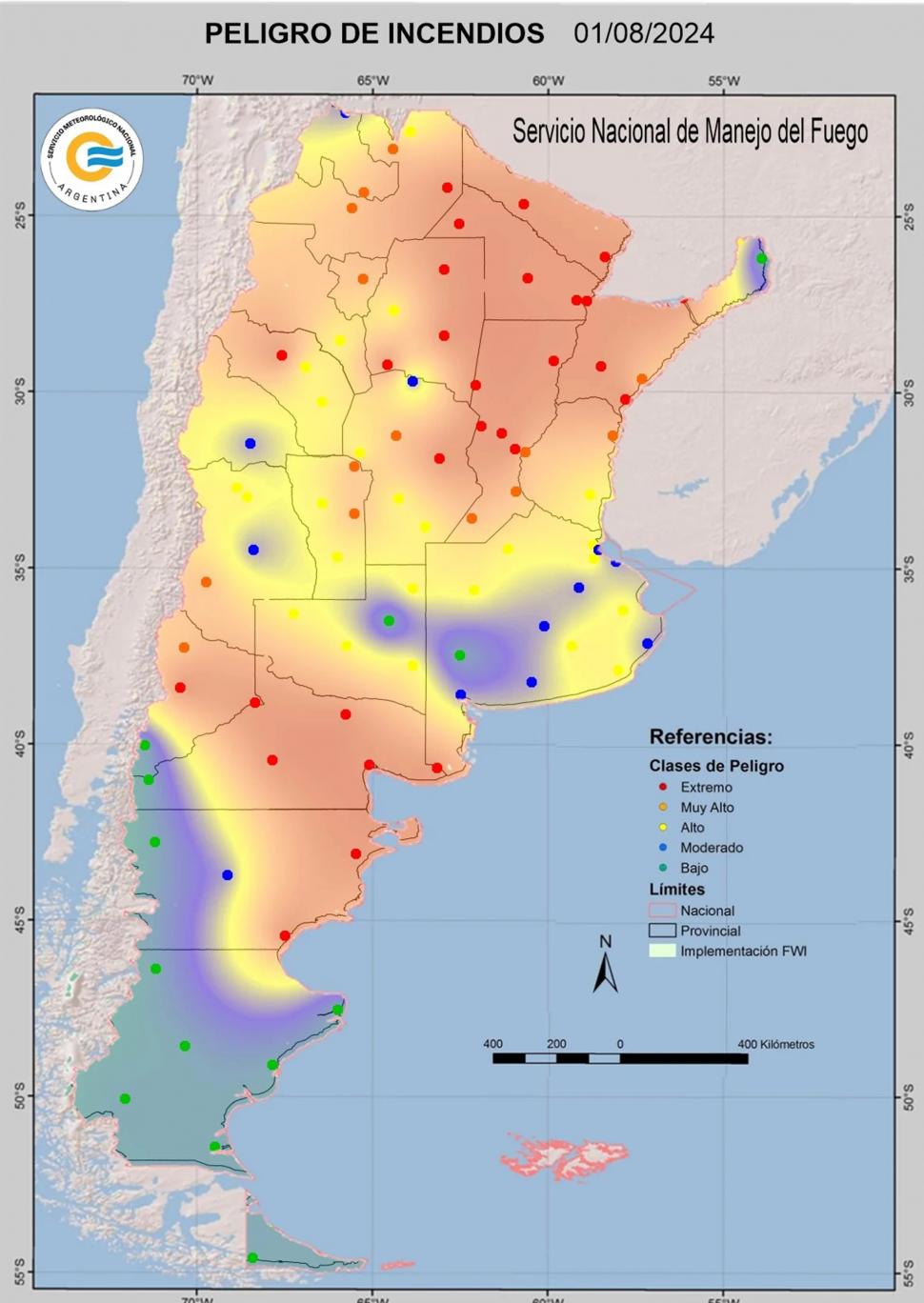 SEQUÍA. Mapa del Servicio Meteorológico Nacional que muestra las áreas secas.