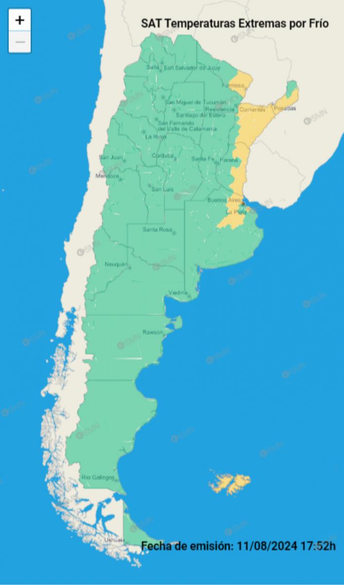 Mapa de alertas del Servicio Meteorológico Nacional