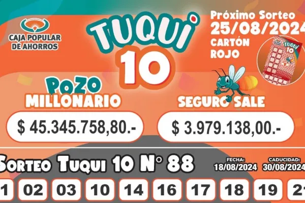 Tuqui 10: ¿cómo salió el sorteo del domingo 18 de agosto?