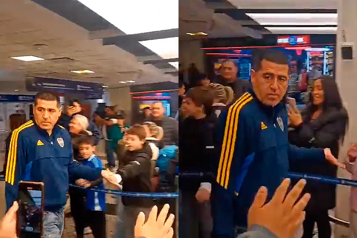 ENOJADO. Juan Román Riquelme se molestó por el grito que recibió en la llegada al aeropuerto.