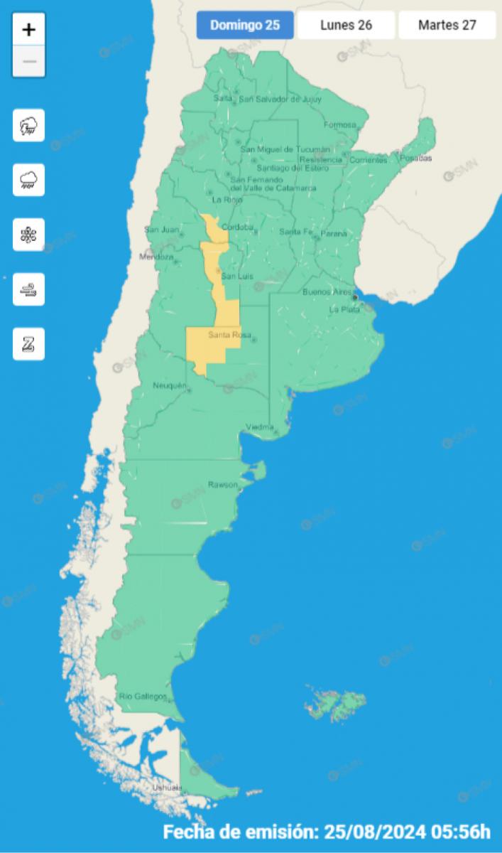 Mapa de alertas del Servicio Meteorológico Nacional