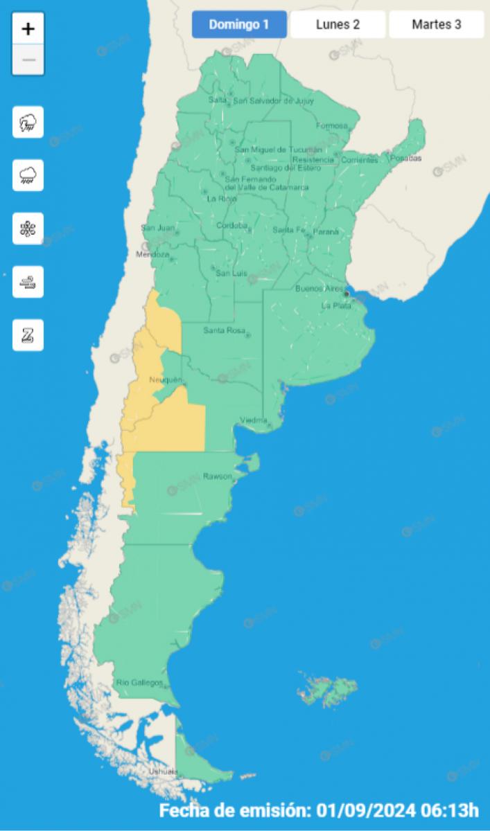 Mapa de alertas del Servicio Meteorológico Nacional