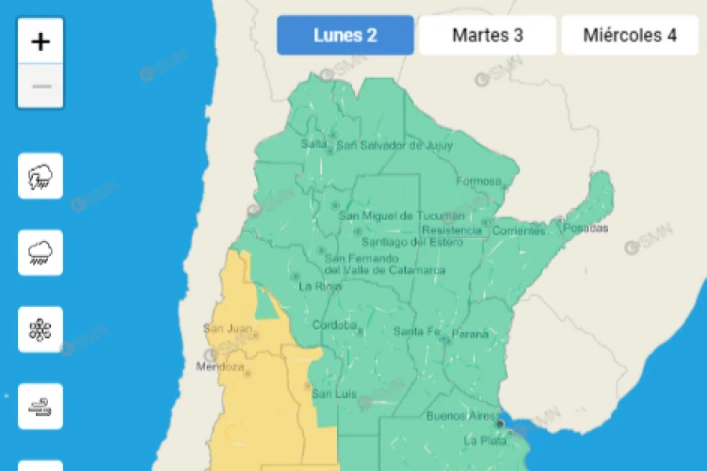 Mapa de alertas del Servicio Meteorológico Nacional