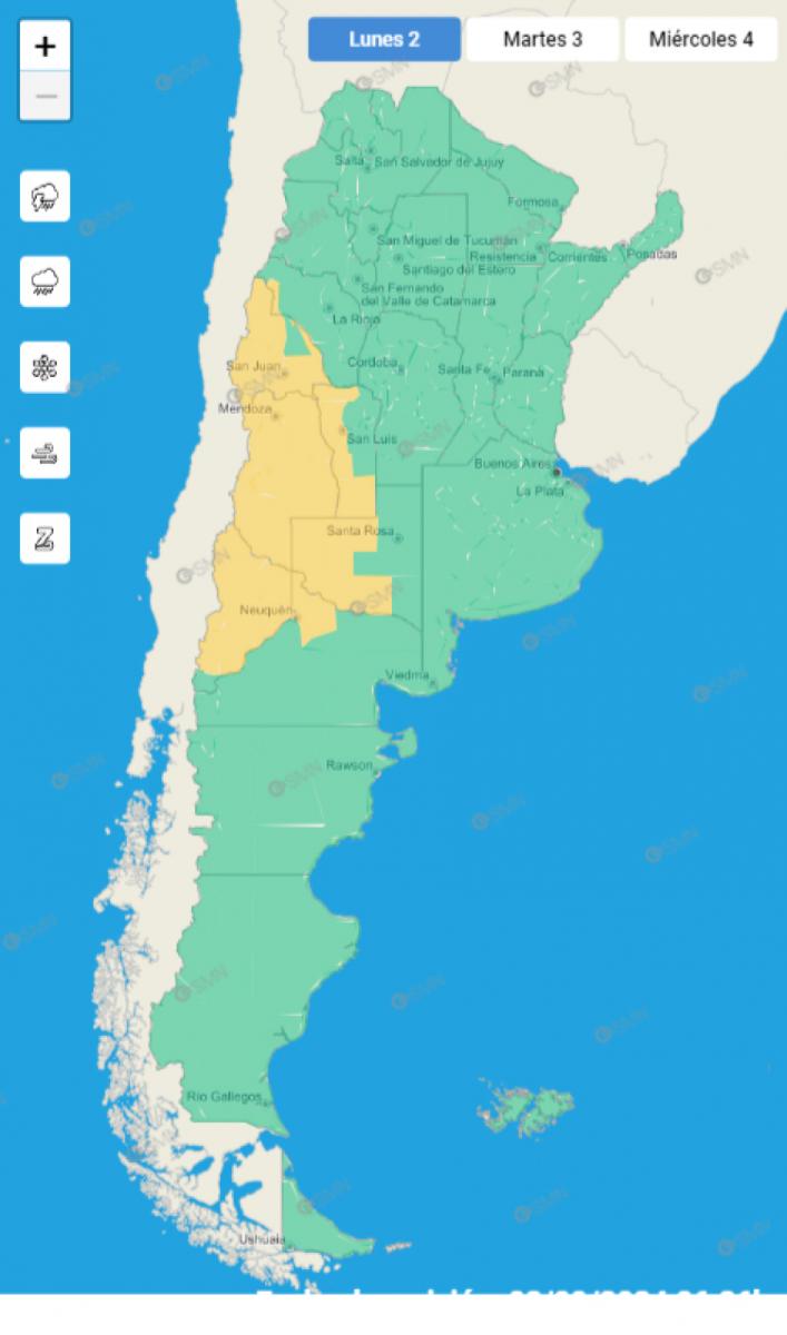 Mapa de alertas del Servicio Meteorológico Nacional