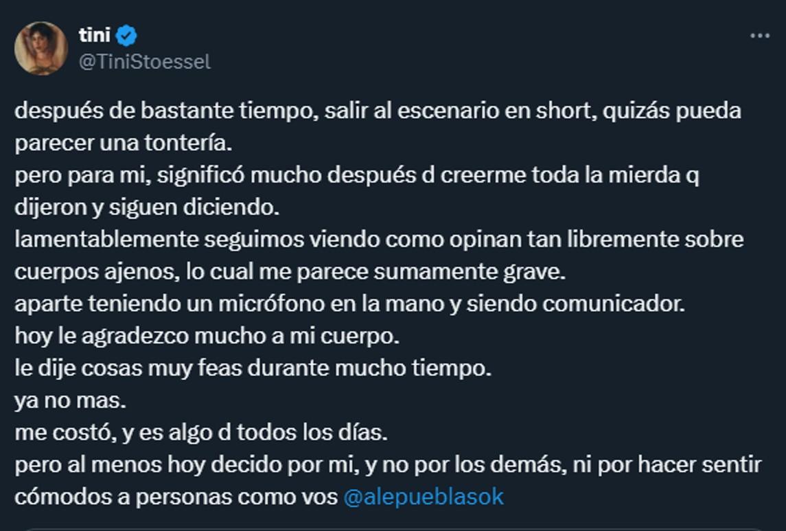 Un periodista criticó a Tini por su apariencia física y ella se defendió: Me parece sumamente grave