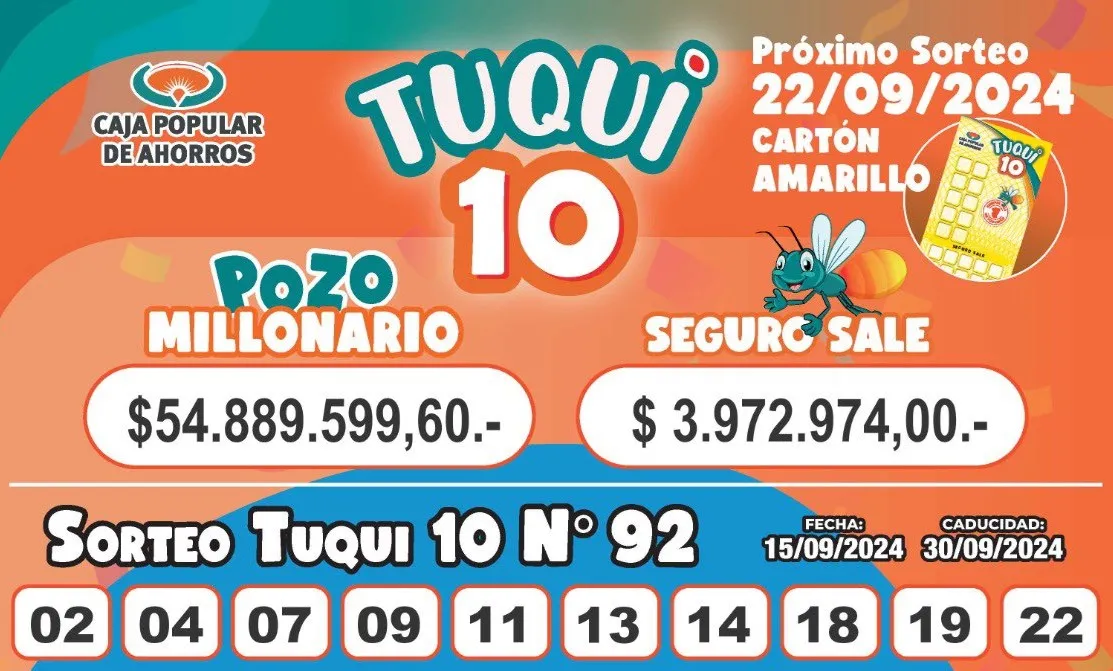 Tuqui 10: cómo salió el sorteo del domingo 15 de septiembre