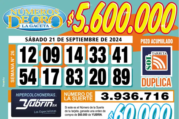 Los Números de Oro de LA GACETA del 21 de septiembre de 2024