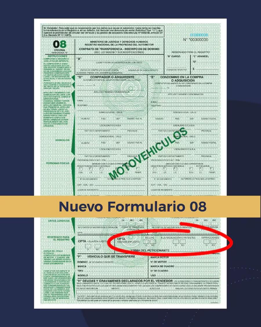 En el nuevo 08 se podrá elegir si abonar o no los impuestos en el registro