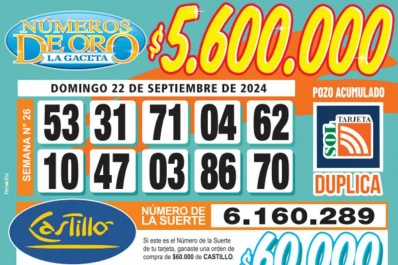 Los Números de Oro de LA GACETA del domingo 22 de septiembre de 2024