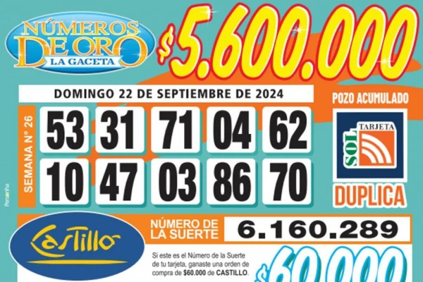 Los Números de Oro de LA GACETA del domingo 22 de septiembre de 2024