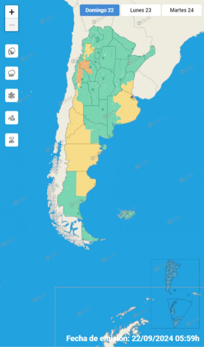 Mapa de alertas del Servicio Meteorológico Nacional