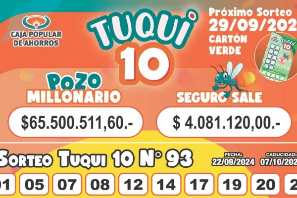 Tuqui 10: cómo salió el sorteo del domingo 22 de septiembre