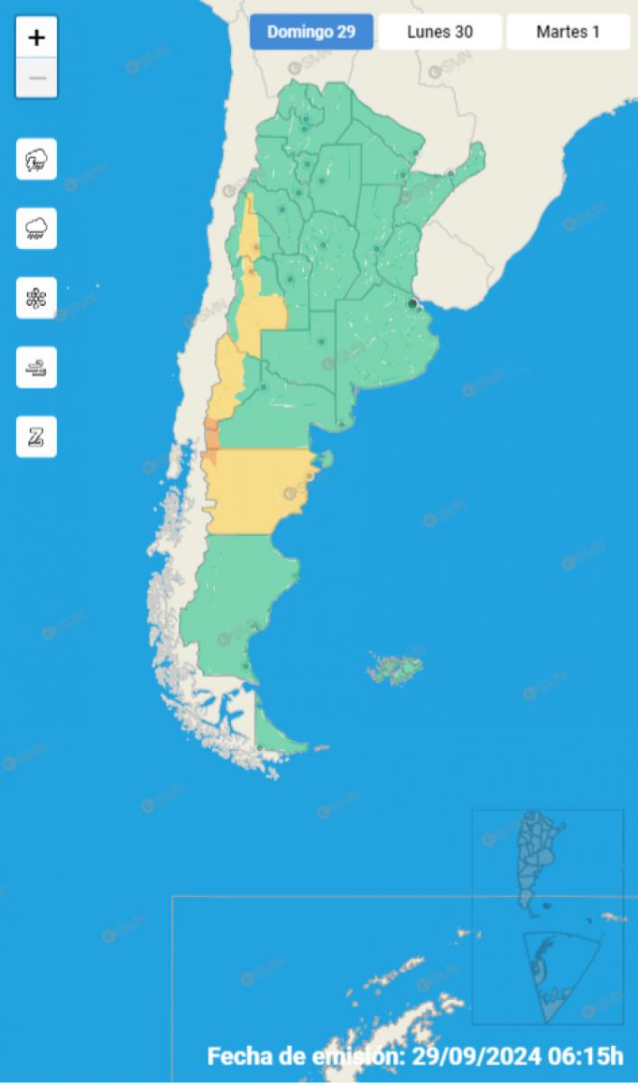 Mapa de alertas del Servicio Meteorológico Nacional