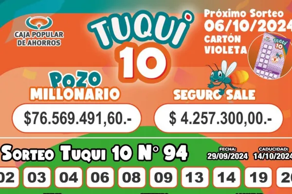 Tuqui 10: cómo salió el sorteo del domingo 29 de septiembre