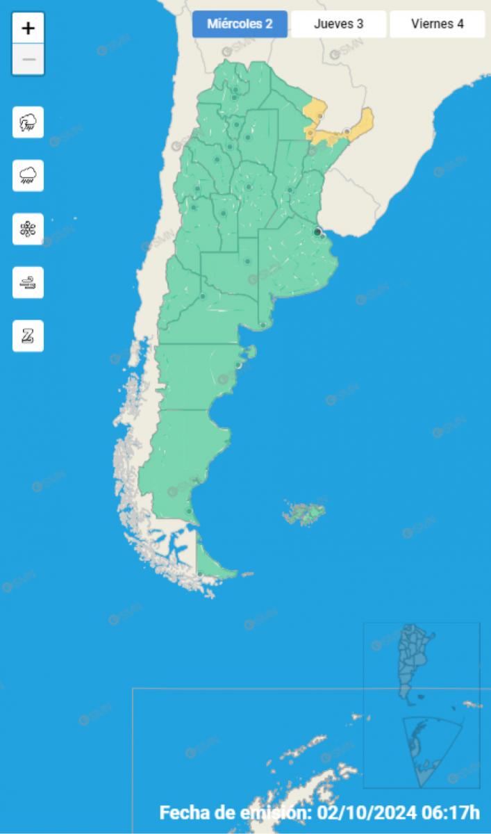 Mapa de alertas del Servicio Meteorológico Nacional