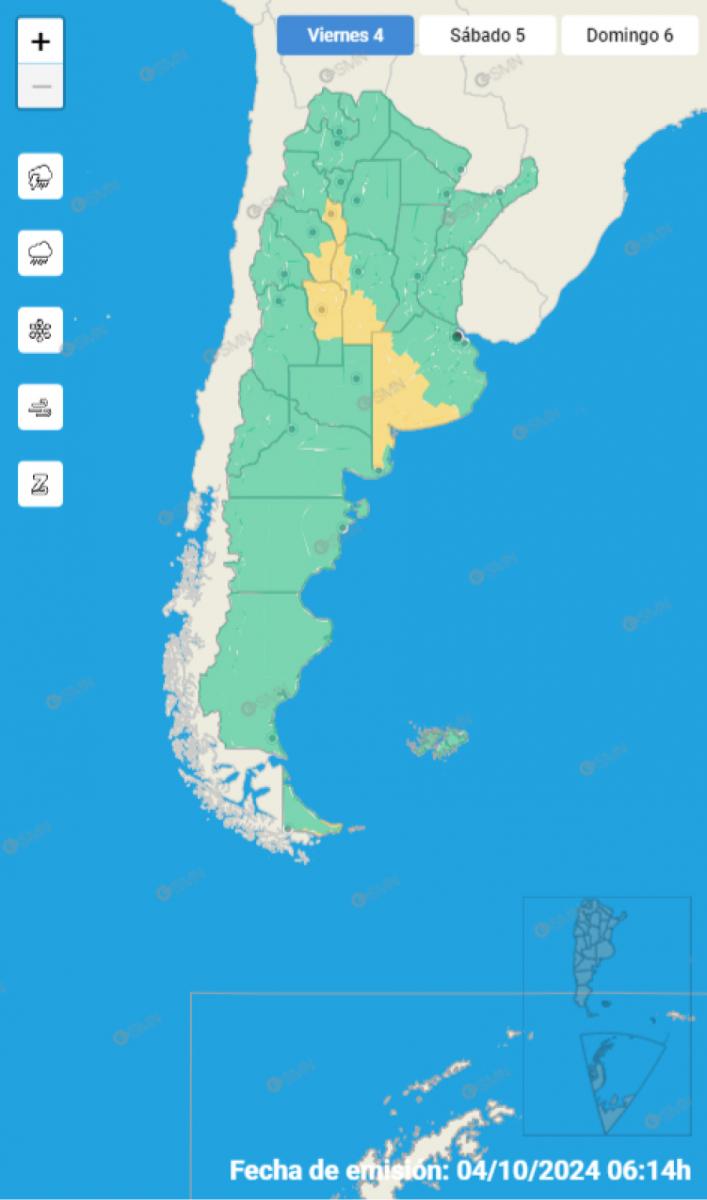 Mapa de alertas del Servicio Meteorológico Nacional