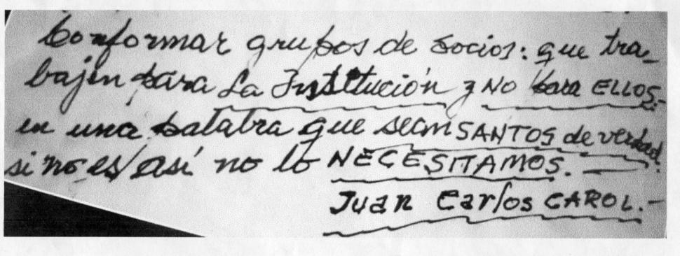 DE PUÑO Y LETRA. El mensaje que dejó Carol a la familia de San Martín.