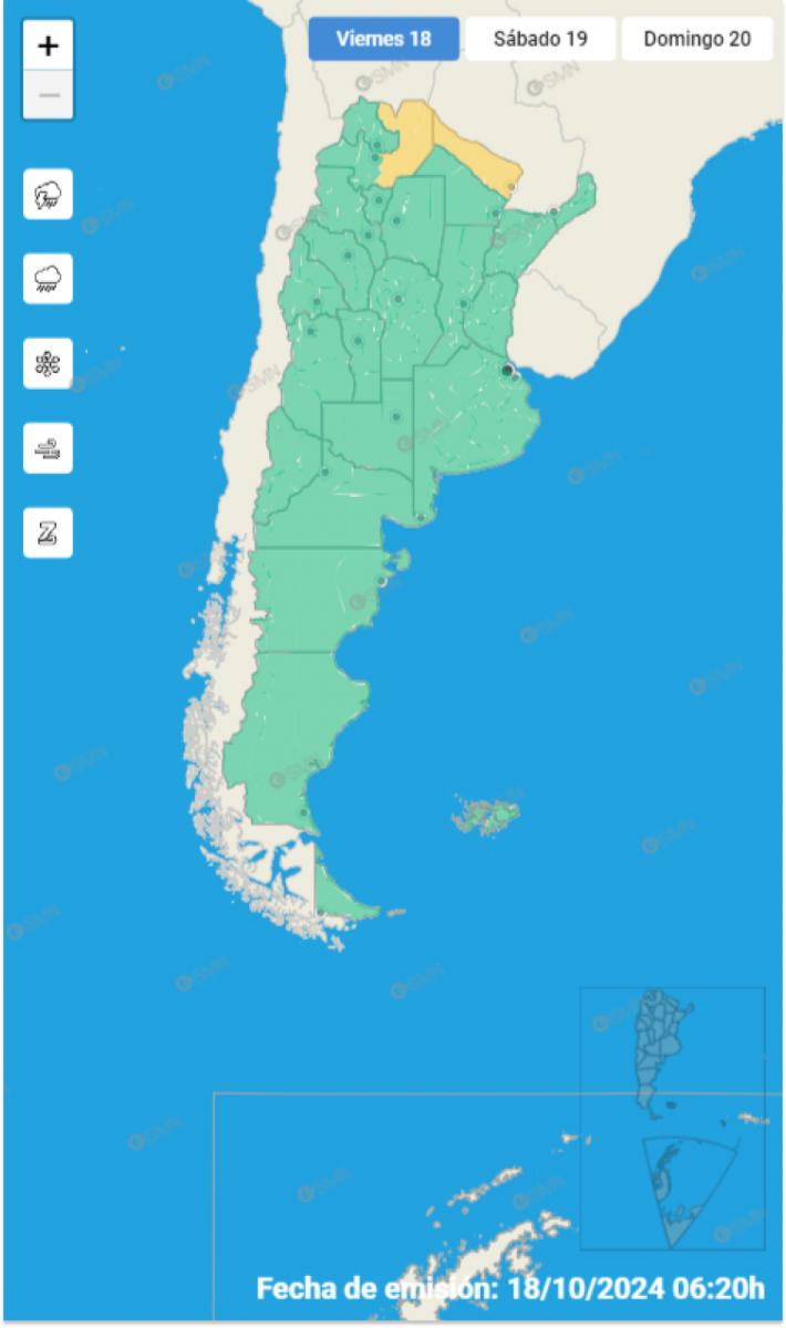 Mapa de alertas del Servicio Meteorológico Nacional