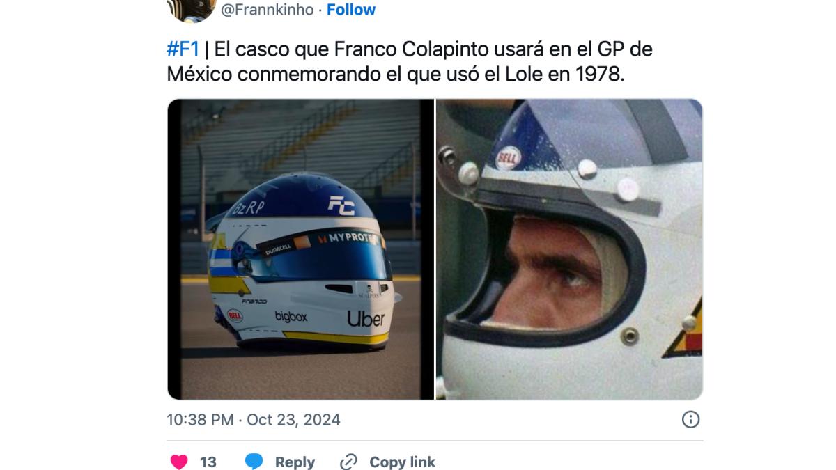 Franco Colapinto llevará un casco en homenaje a Carlos Reutemann: Le encantó la idea