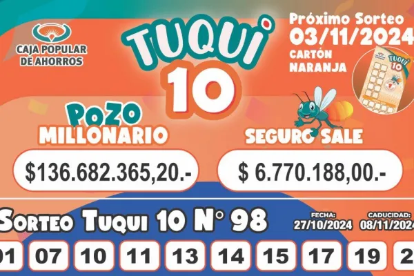 Tuqui 10: cómo salió el sorteo del domingo 27 de octubre