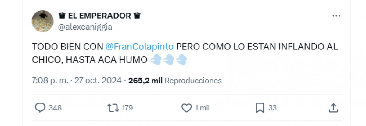 La picante crítica de Alex Caniggia para Franco Colapinto: “Hasta acá, humo”