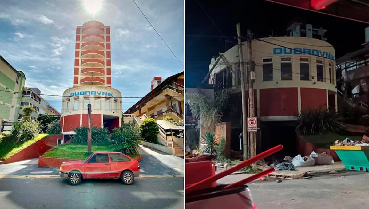 COMPARACIÓN. Así lucía hasta ayer el hotel Dubrovnik y así se veía anoche luego del derrumbe.