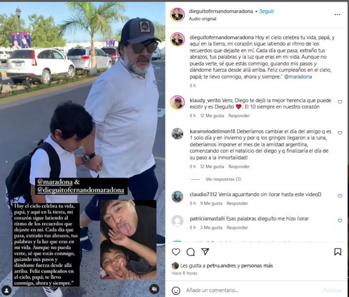 El conmovedor mensaje de Dieguito Fernando por el cumpleaños de Diego Maradona: “Extraño tus abrazos”