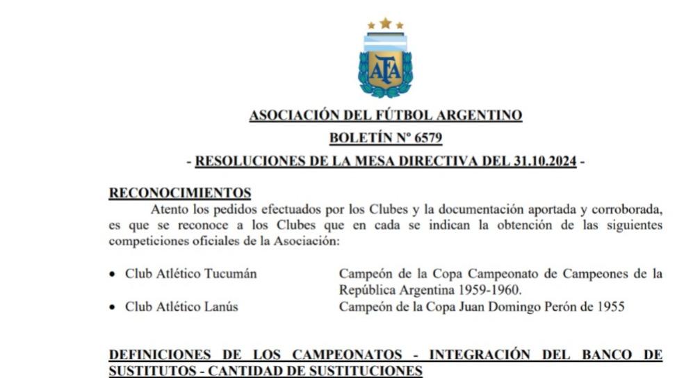 A través del Boletín Oficial, la AFA certificó que Atlético Tucumán es campeón de Primera