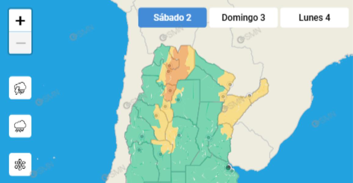 Mapa de alertas del Servicio Meteorológico Nacional.