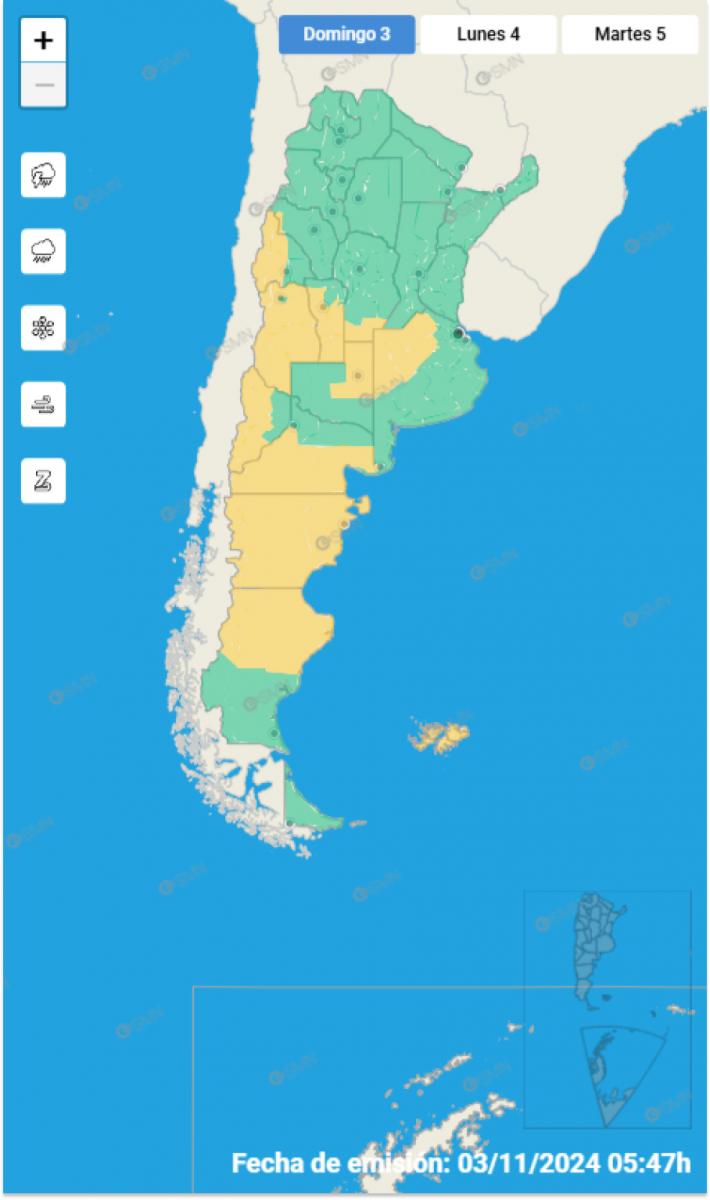 Mapa de alertas del Servicio Meteorológico Nacional