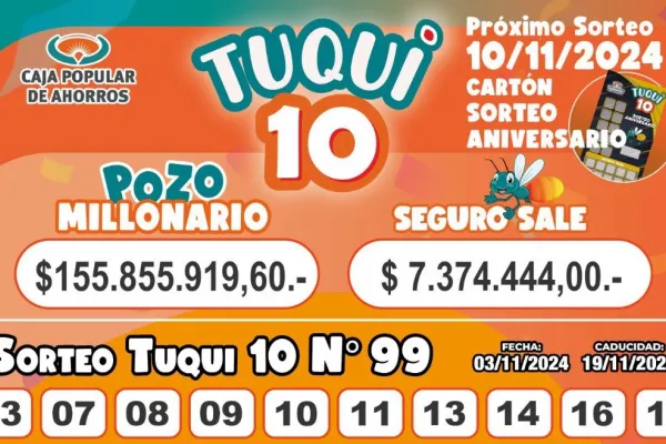 Tuqui 10: cómo salió el sorteo del domingo 3 de noviembre