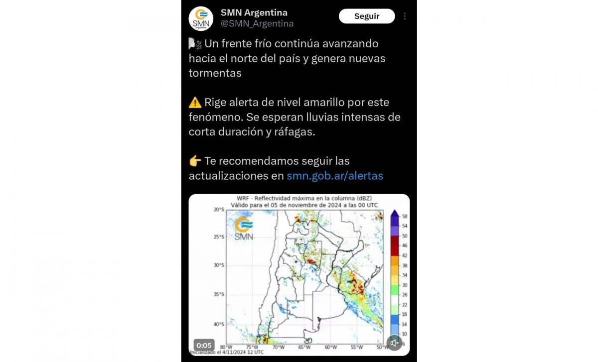 El aviso del Servicio Meteorológico Nacional.