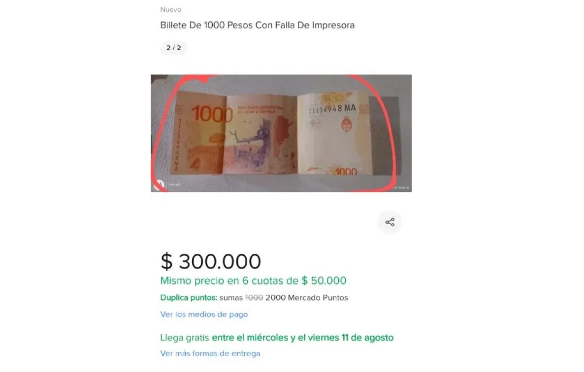 El billete de $1.000 con un corte en su impresión por el que pagan hasta $300.000