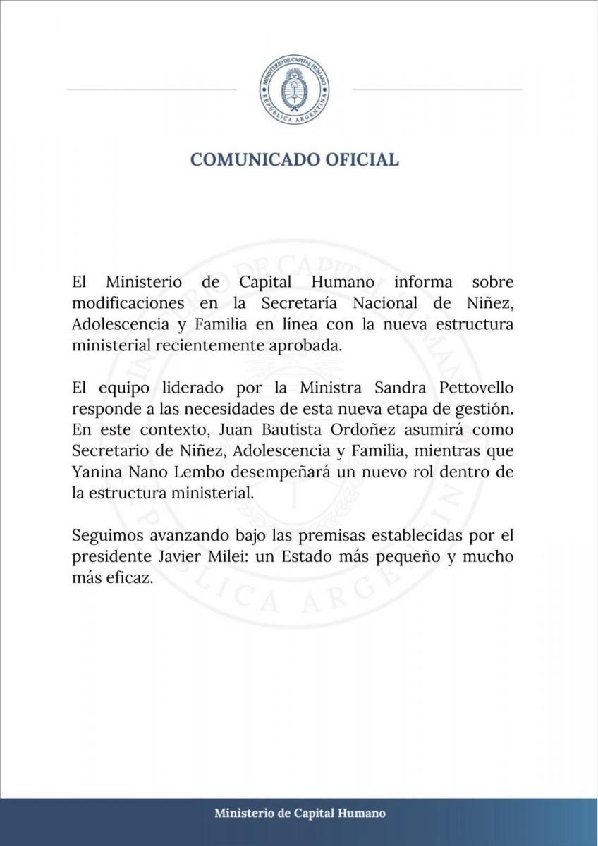 Nueva renuncia en Capital Humano: deja su cargo la secretaria de Niñez y Familia