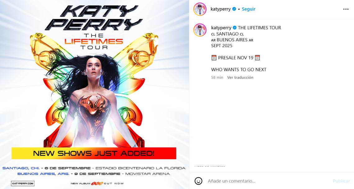 La publicación de Katy Perry en su cuenta de Instagram
