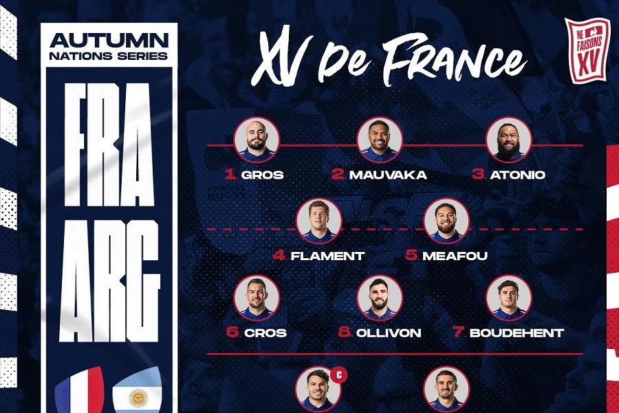 El equipo de Francia para enfrentar a Los Pumas