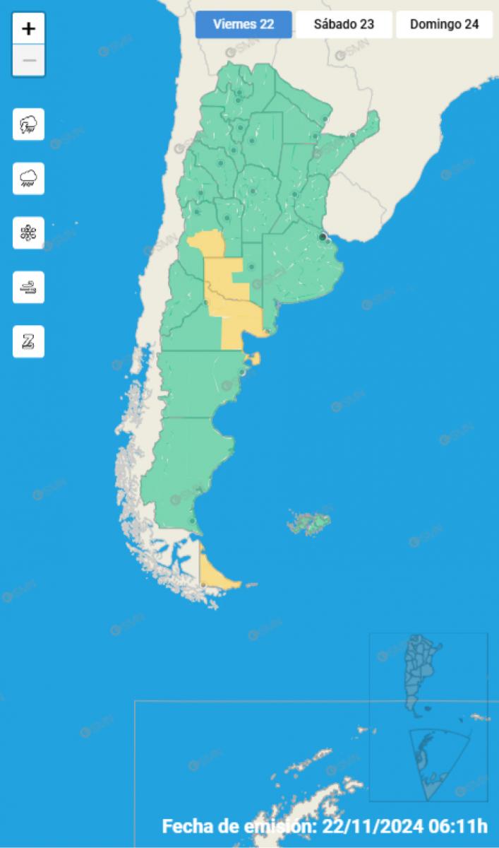 Mapa de alertas del Servicio Meteorológico Nacional