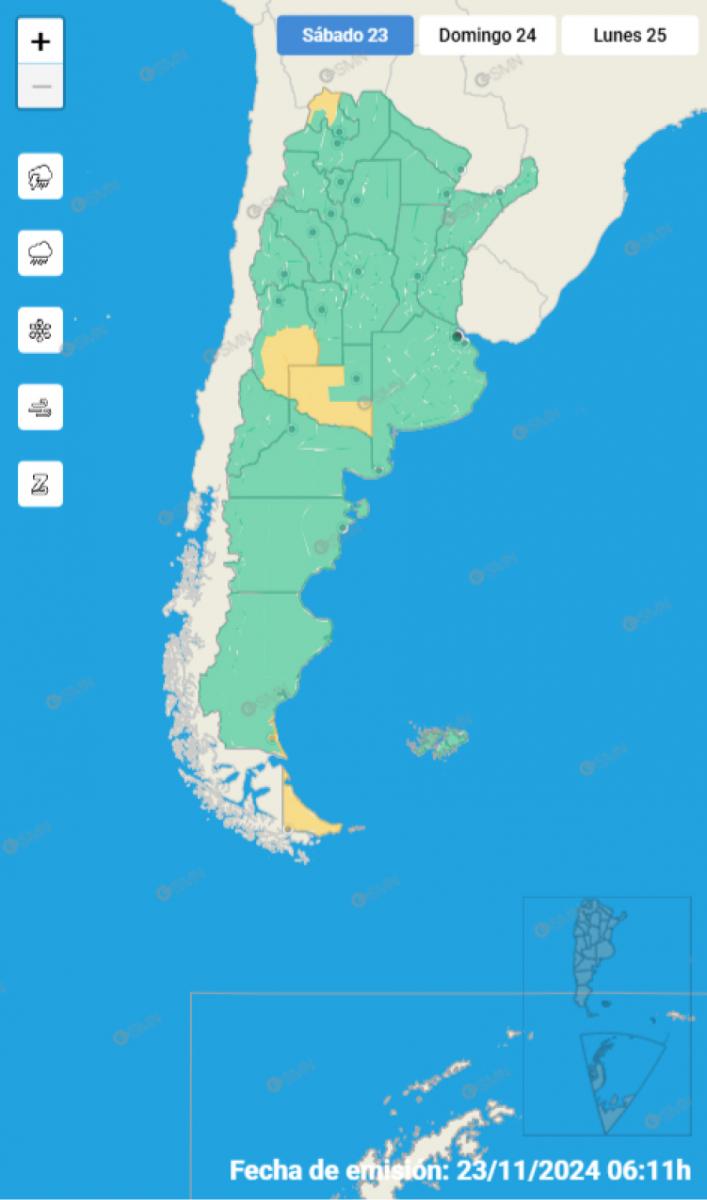 Mapa de alertas del Servicio Meteorológico Nacional