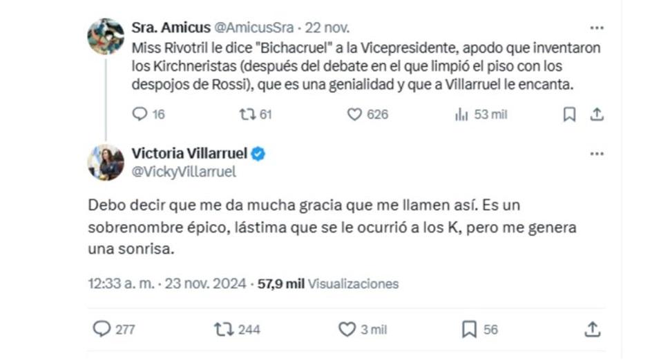 Victoria Villarruel le contestó a Lilia Lemoine, quien la llamó Bichacruel